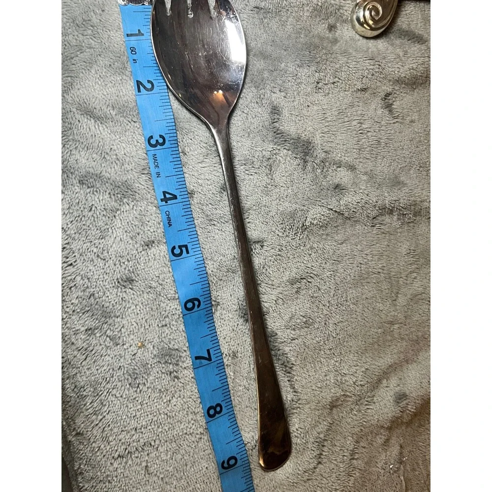 Vintage Leonard Italy Silverplate Serving Spoon Fork Set Floral Pierced Flatware